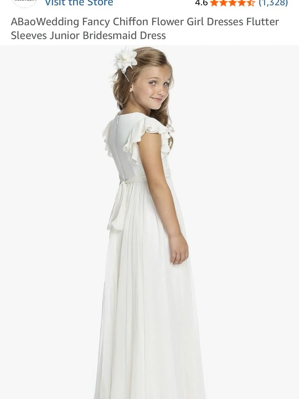 White Chiffon Flower Girl Dress with Flutter Sleeves